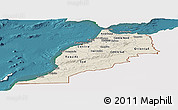 Shaded Relief Panoramic Map of Morocco, single color outside, satellite sea