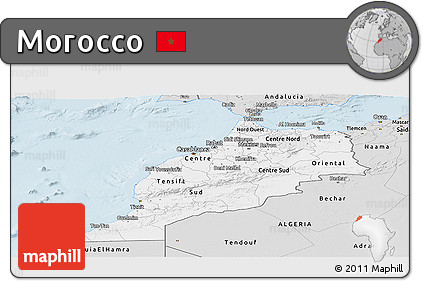 Silver Style Panoramic Map of Morocco