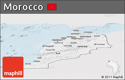 Silver Style Panoramic Map of Morocco, single color outside