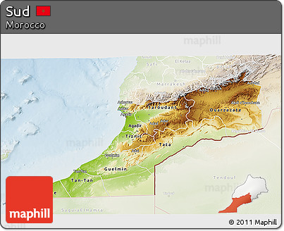 Physical 3D Map of Sud, lighten