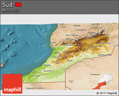 Physical 3D Map of Sud, satellite outside