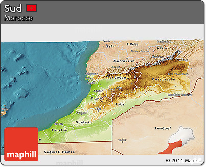 Physical 3D Map of Sud, satellite outside