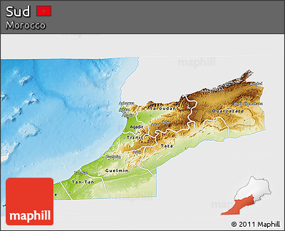 Physical 3D Map of Sud, single color outside