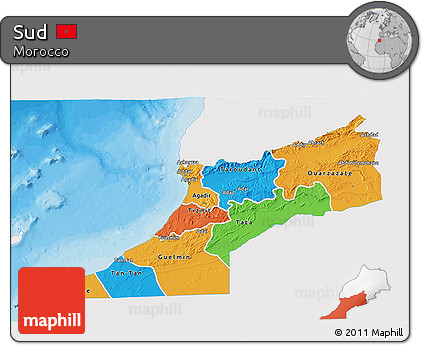 Political 3D Map of Sud, single color outside
