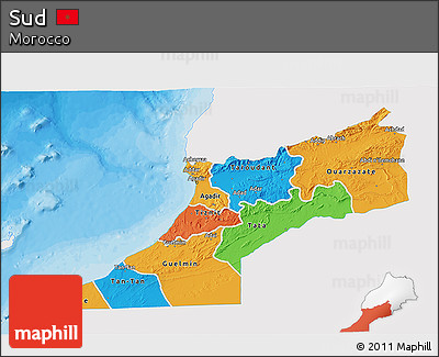 Political 3D Map of Sud, single color outside