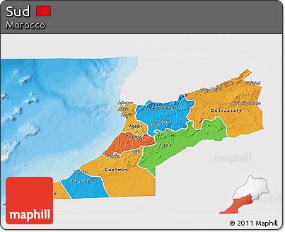 Political 3D Map of Sud, single color outside