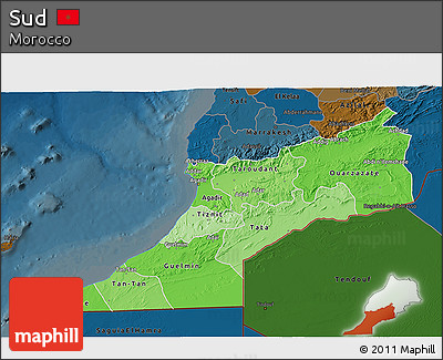 Political Shades 3D Map of Sud, darken