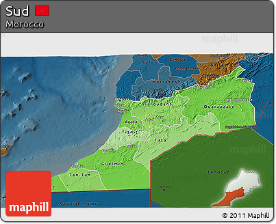 Political Shades 3D Map of Sud, darken