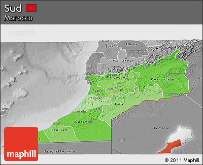 Political Shades 3D Map of Sud, desaturated