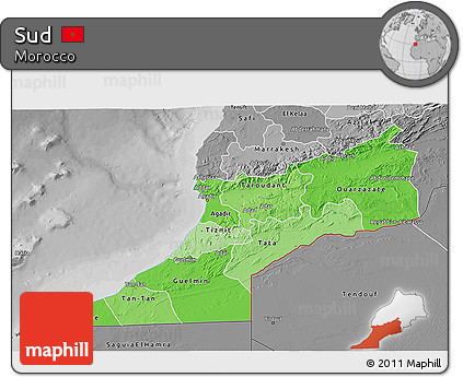 Political Shades 3D Map of Sud, desaturated