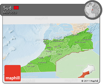 Political Shades 3D Map of Sud, lighten
