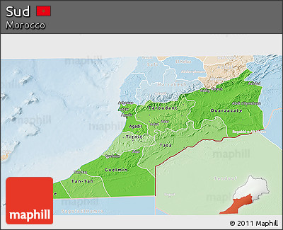 Political Shades 3D Map of Sud, lighten