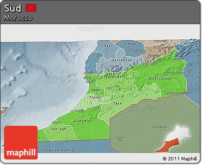 Political Shades 3D Map of Sud, semi-desaturated
