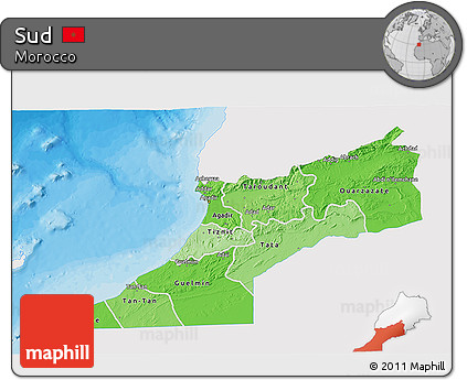 Political Shades 3D Map of Sud, single color outside
