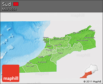 Political Shades 3D Map of Sud, single color outside