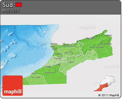 Political Shades 3D Map of Sud, single color outside