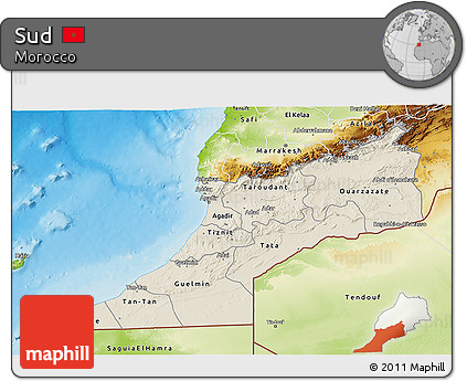 Shaded Relief 3D Map of Sud, physical outside