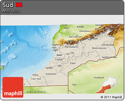 Shaded Relief 3D Map of Sud, physical outside