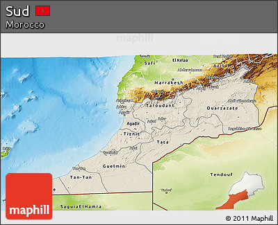 Shaded Relief 3D Map of Sud, physical outside