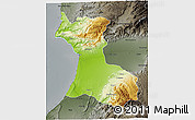 Physical 3D Map of Agadir, darken, semi-desaturated