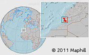 Gray Location Map of Agadir, hill shading