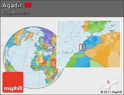 Political Location Map of Agadir, within the entire country