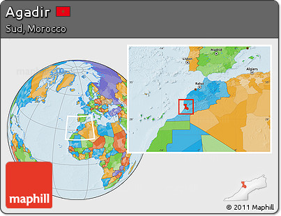 Political Location Map of Agadir, within the entire country