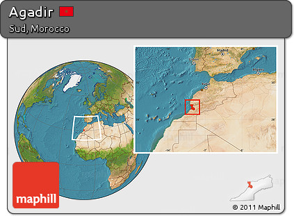 Satellite Location Map of Agadir, within the entire country
