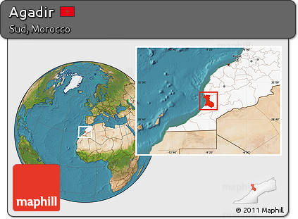 Satellite Location Map of Agadir, highlighted country