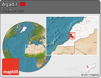 Satellite Location Map of Agadir, highlighted country