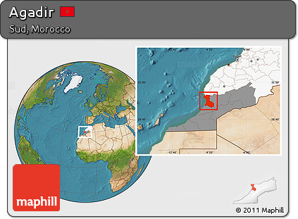 Satellite Location Map of Agadir, highlighted country, highlighted parent region