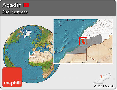 Satellite Location Map of Agadir, highlighted country, highlighted parent region