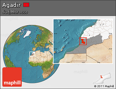 Satellite Location Map of Agadir, highlighted country, highlighted parent region