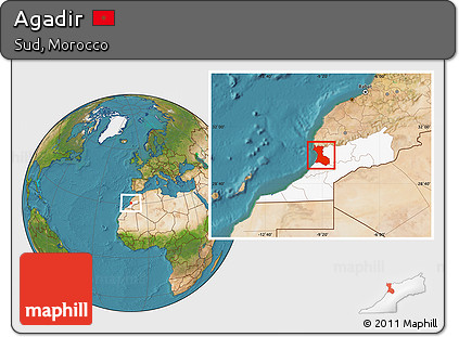 Satellite Location Map of Agadir, highlighted parent region