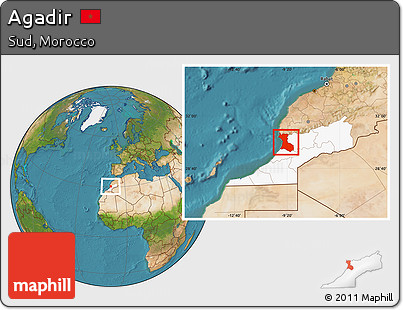 Satellite Location Map of Agadir, highlighted parent region
