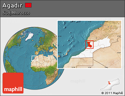Satellite Location Map of Agadir, highlighted parent region