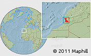 Savanna Style Location Map of Agadir, hill shading