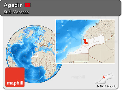 Shaded Relief Location Map of Agadir, highlighted parent region