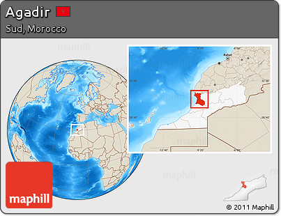 Shaded Relief Location Map of Agadir, highlighted parent region
