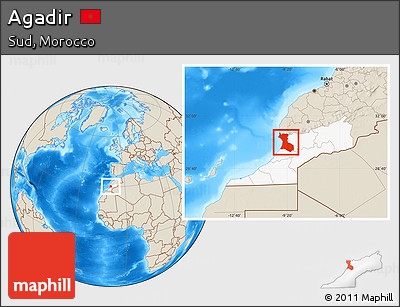 Shaded Relief Location Map of Agadir, highlighted parent region