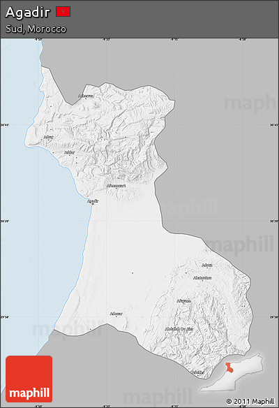 Gray Map of Agadir, single color outside
