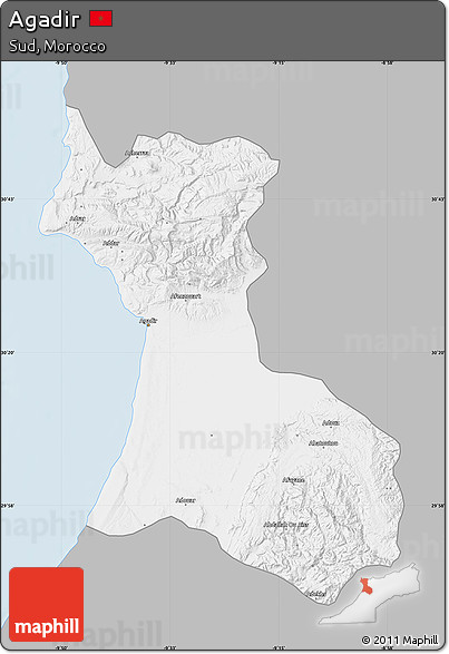 Gray Map of Agadir, single color outside