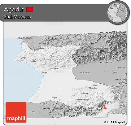 Gray Panoramic Map of Agadir