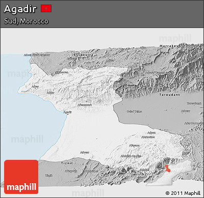 Gray Panoramic Map of Agadir