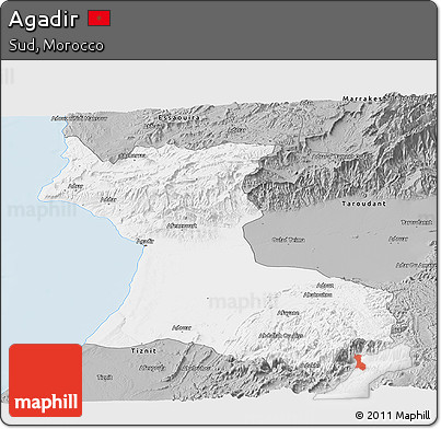 Gray Panoramic Map of Agadir