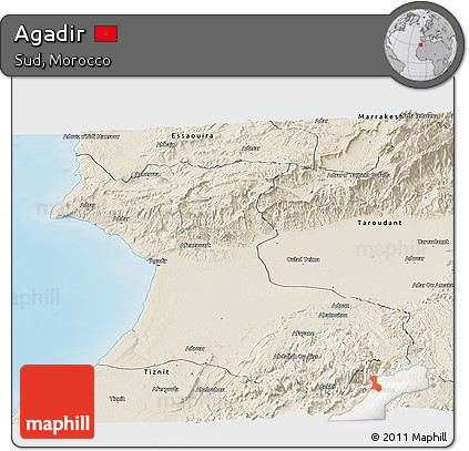 Shaded Relief Panoramic Map of Agadir