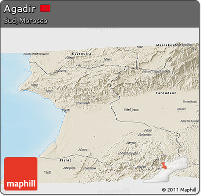 Shaded Relief Panoramic Map of Agadir