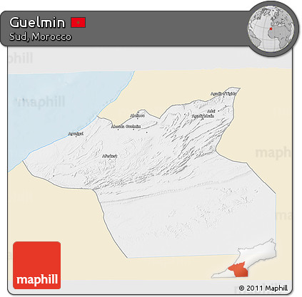 Classic Style 3D Map of Guelmin, single color outside