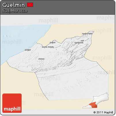 Classic Style 3D Map of Guelmin, single color outside
