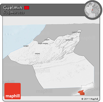 Gray 3D Map of Guelmin, single color outside